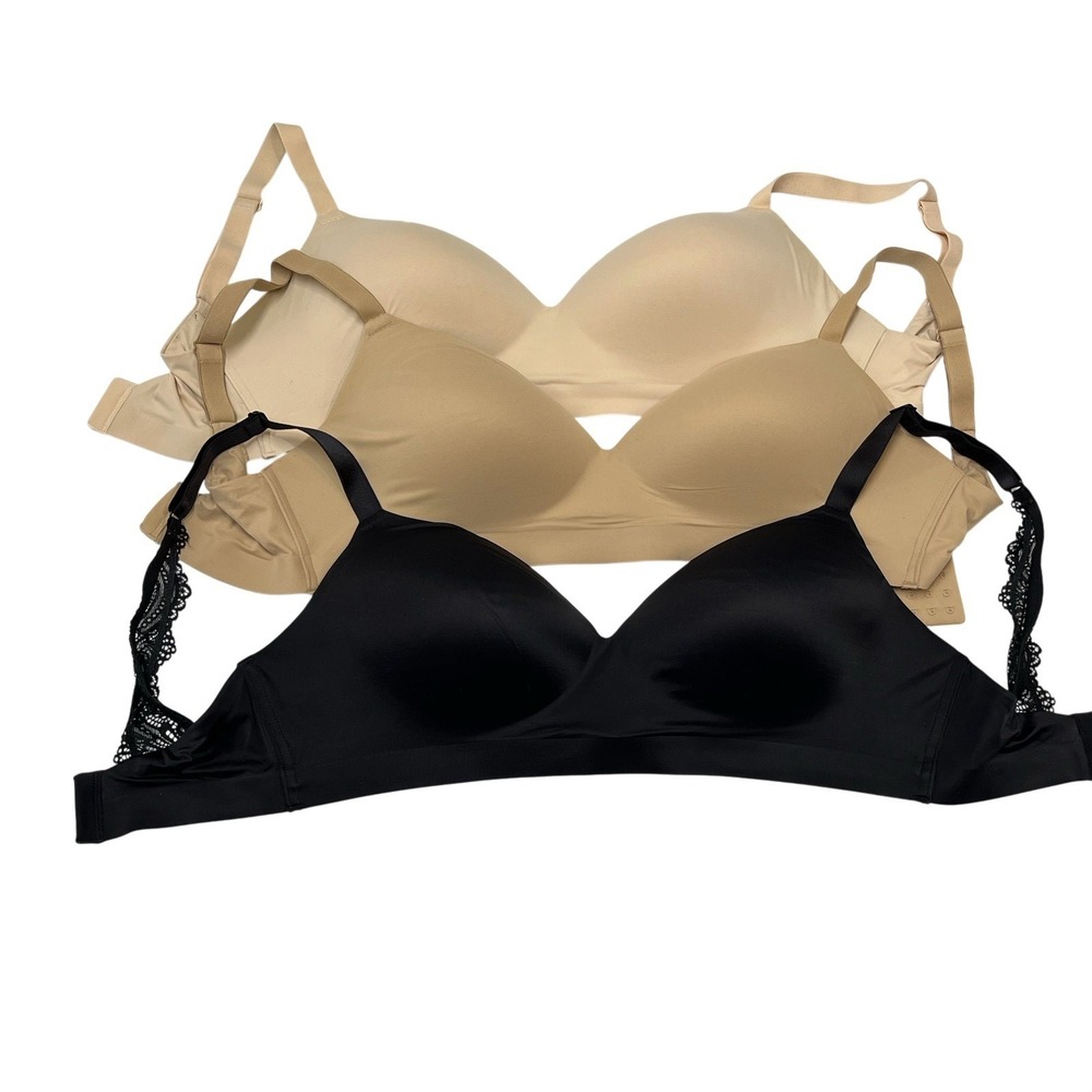 Soma Wireless Bra Set 36DD Neutral Nude Black Embliss Lux Soft Comfort Padded